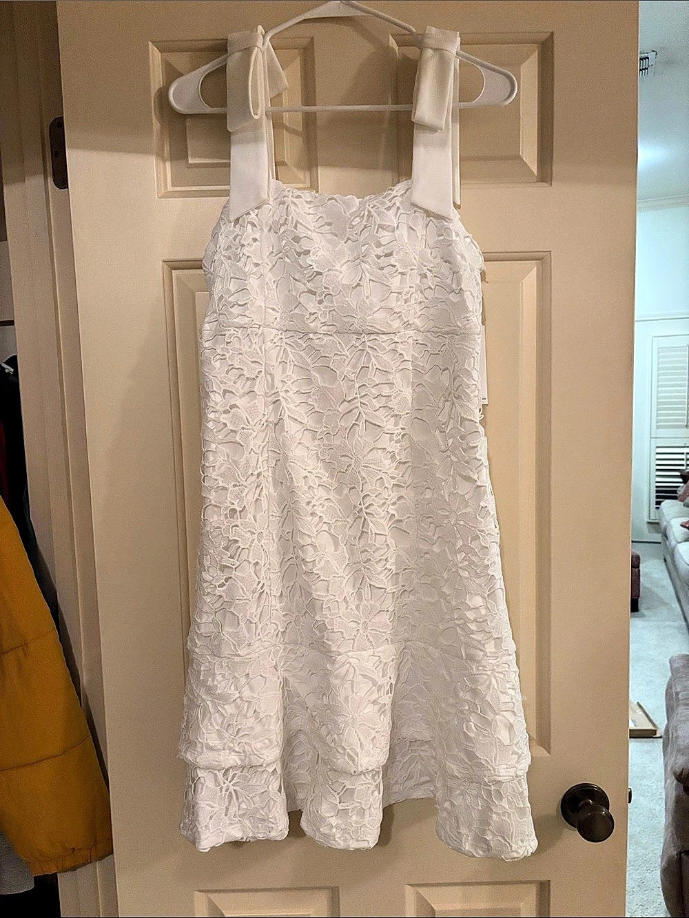 Julia Jordan Bow Strap Lace Midi Dress Floral Lace Mini Dress White Size 8 NWT